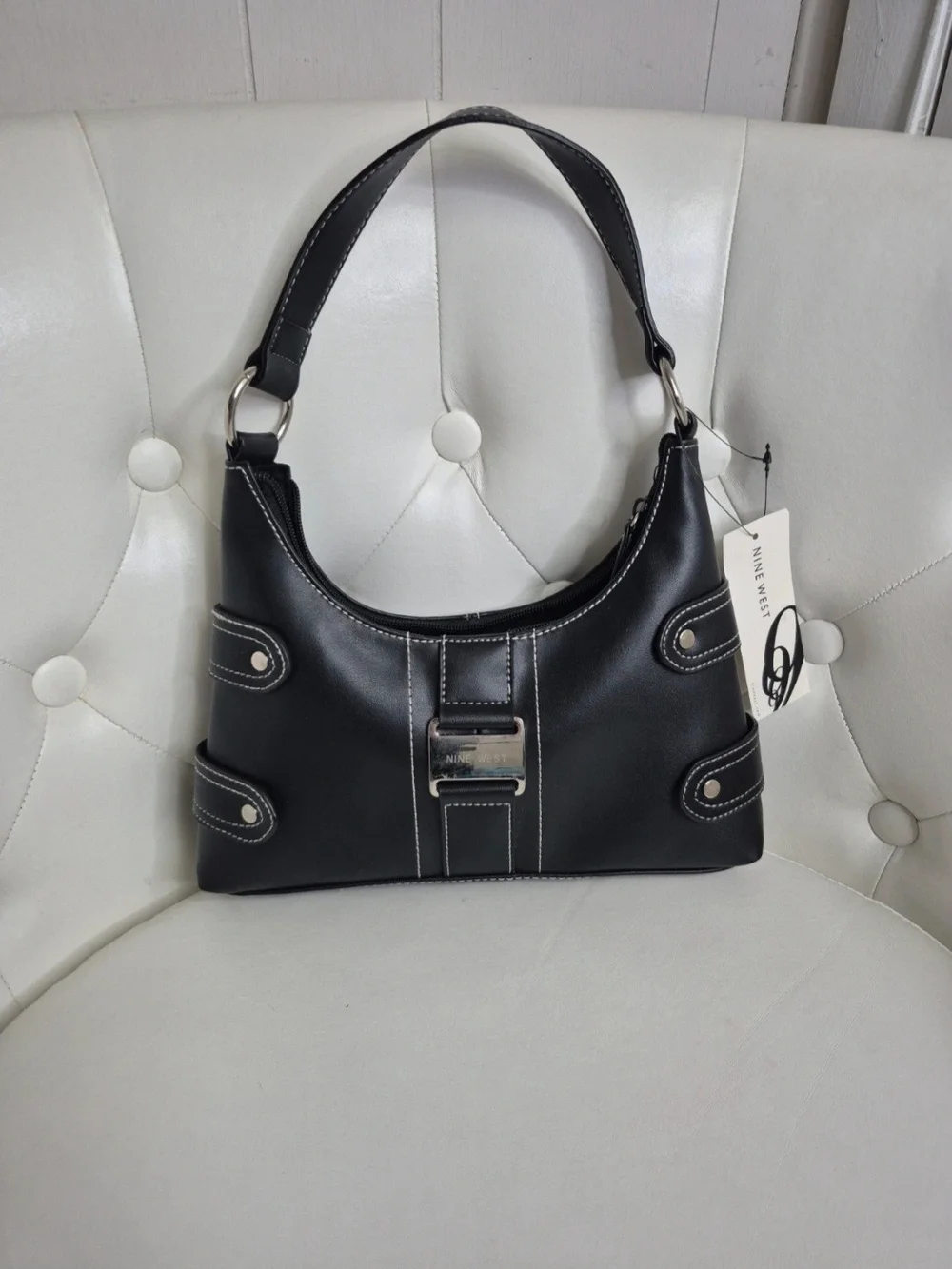 Nine West Black Shoulder Bag with Silver-Tone Accent